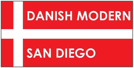 Danish Modern San Diego logo. White text against red and white flag of Denmark. Click the logo to visit danishmodernsd.com